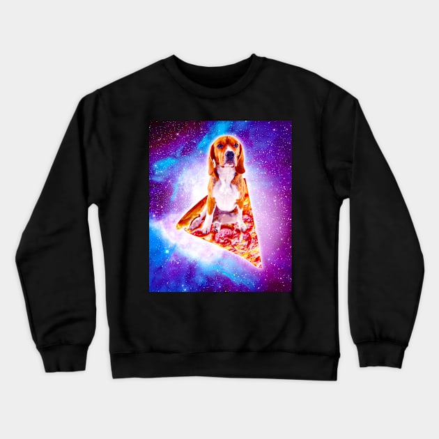 Outer Space Galaxy Dog Riding Pizza Crewneck Sweatshirt by Random Galaxy